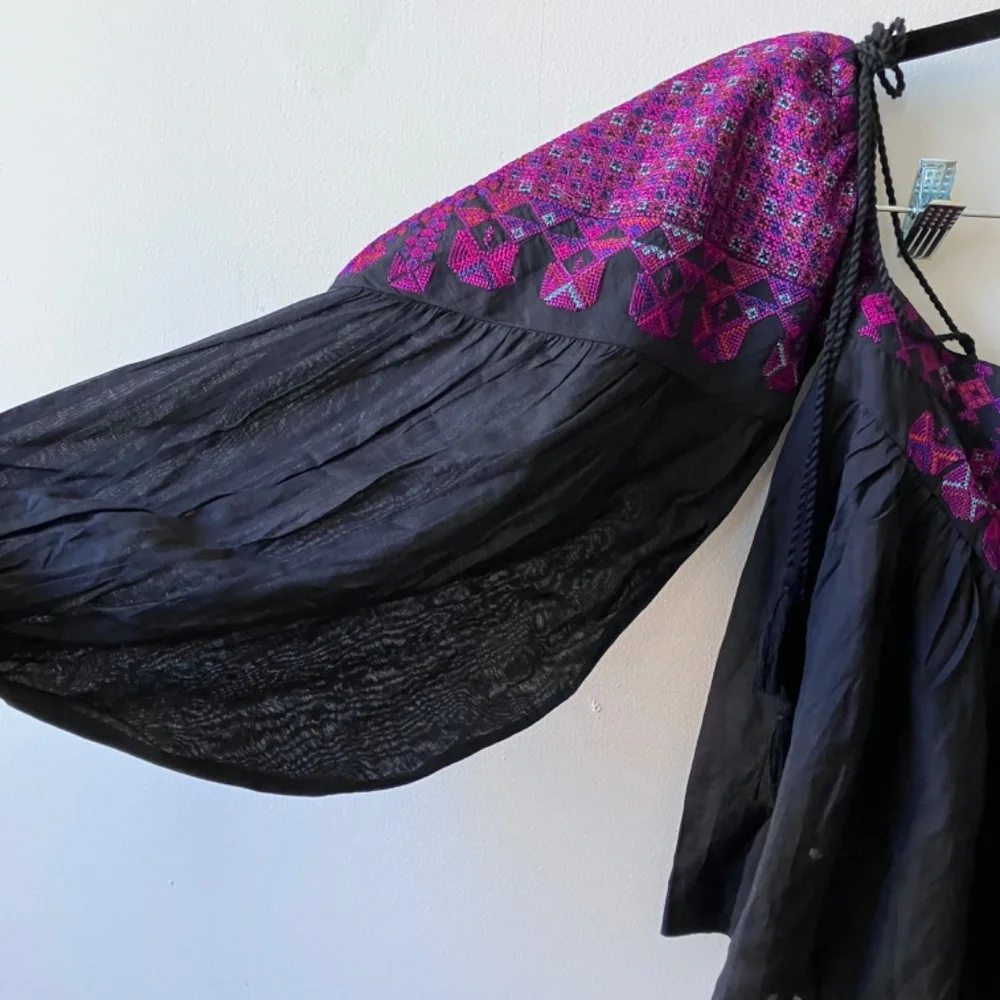 Free people, black burgundy, and purple embroidered off the shoulder top - Picture 2 of 6